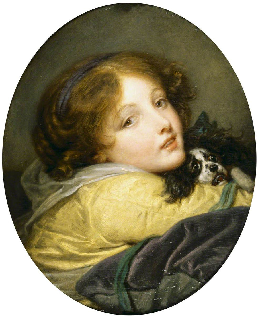 Een meisje dat een Engelse springer vasthoudt - Jean-Baptiste Greuze