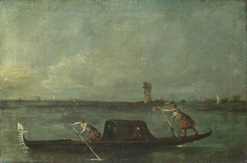 Een gondel op de lagune bij Mestre - Francesco Guardi