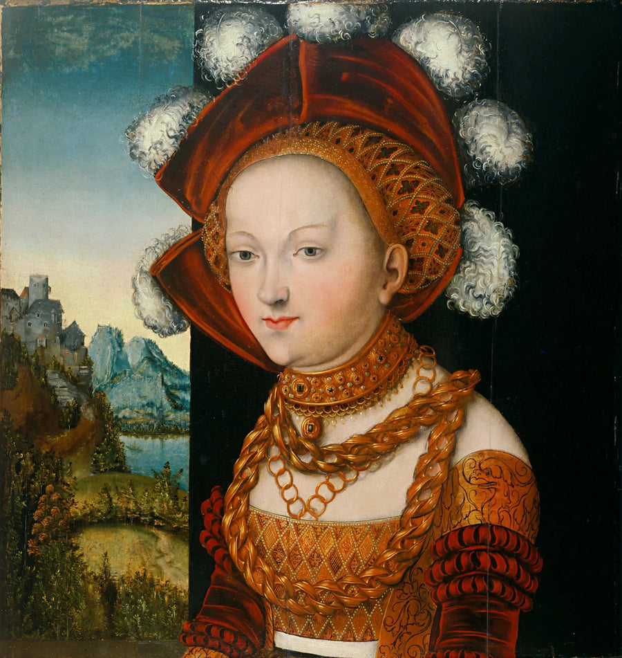 Een goed geklede jonge vrouw / Portret van een jonge vrouw - Lucas Cranach de Oudere