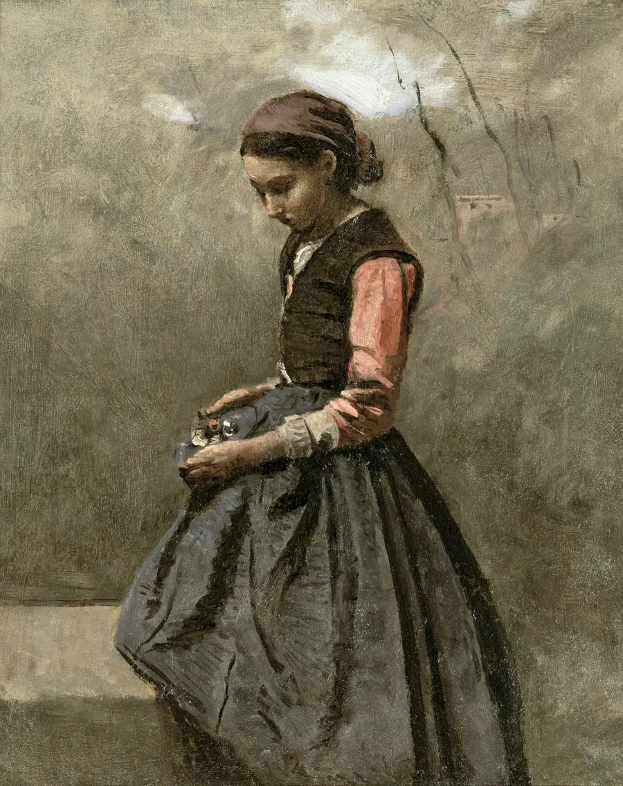Een nadenkende jonge vrouw - Jean-Baptiste Camille Corot