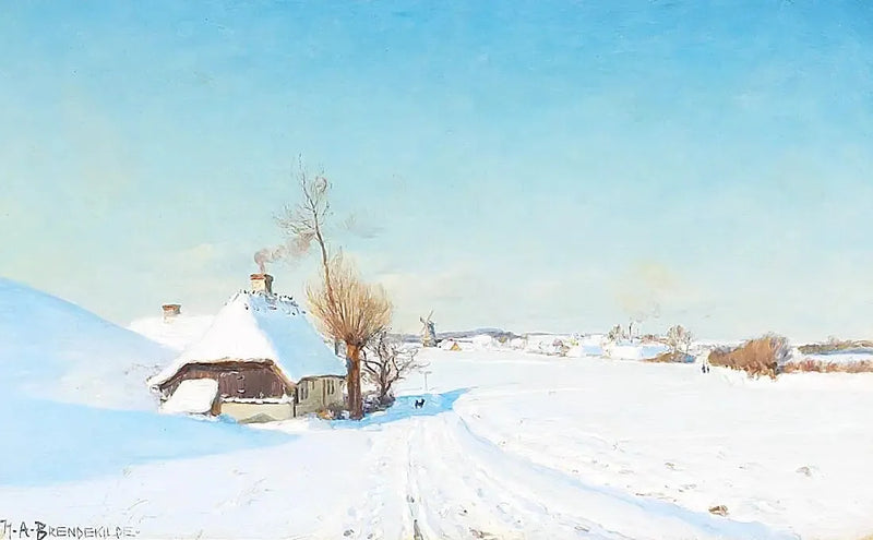 Een zonnige winterdag met huizen, een molen en personages. - H. A. Brendekilde

Source:
Une journée d'hiver ensoleillée avec des maisons, un moulin et des personnages. - H. A. Brendekilde