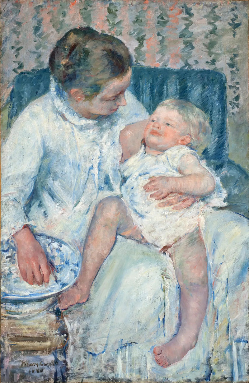 Een moeder die op het punt staat haar slapende kind te wassen - Mary Cassatt