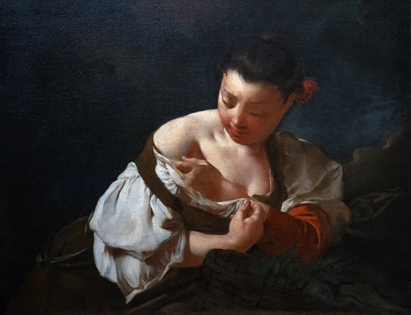 Een boerendochter die een vlo gevangen neemt - Giovanni Battista Piazzetta