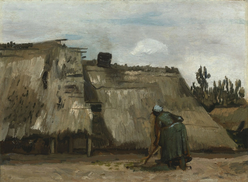 Een boerin die voor haar chalet graaft - Vincent van Gogh