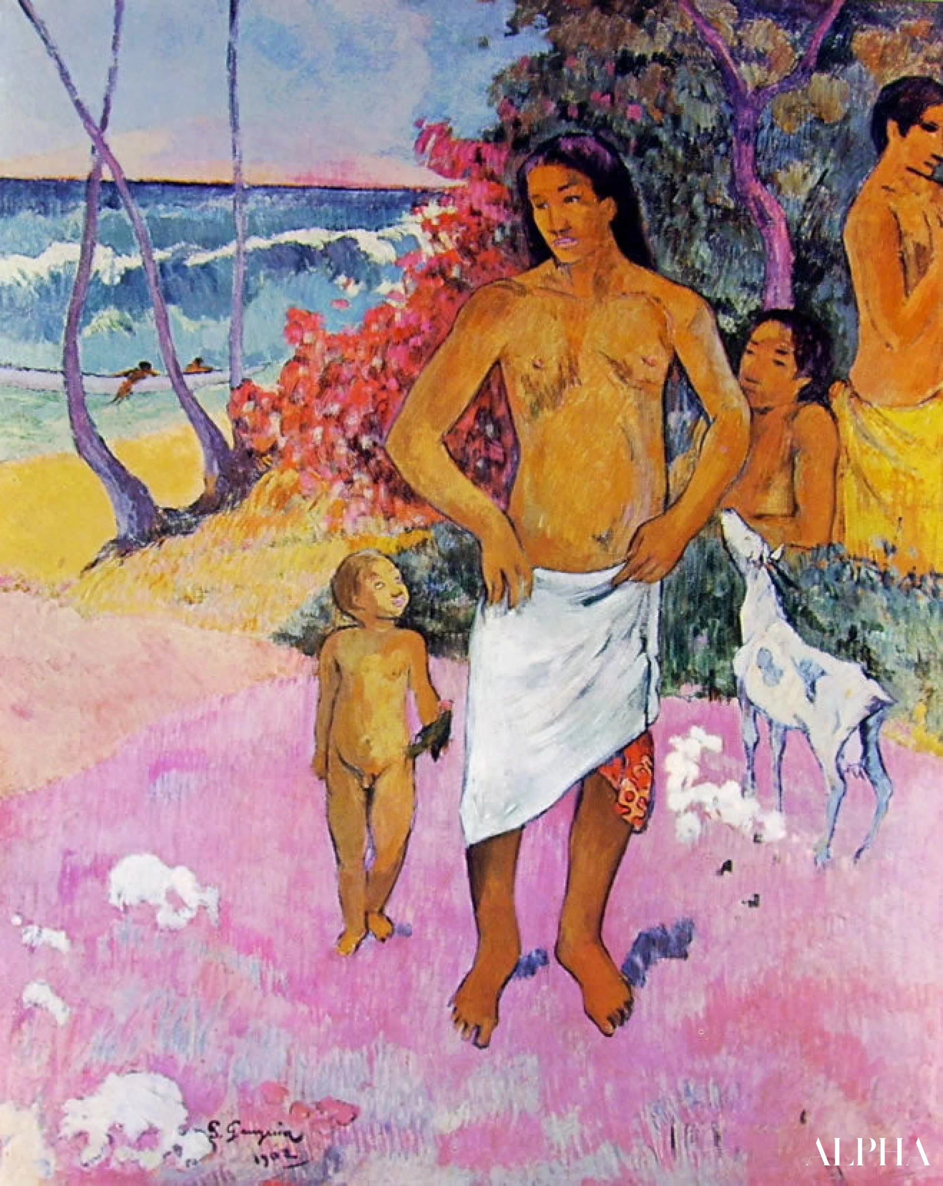 Een wandeling aan de zee of de Tahitiaanse familie - Paul Gauguin - Reproducties van schilderijen en hoogwaardige schilderijen