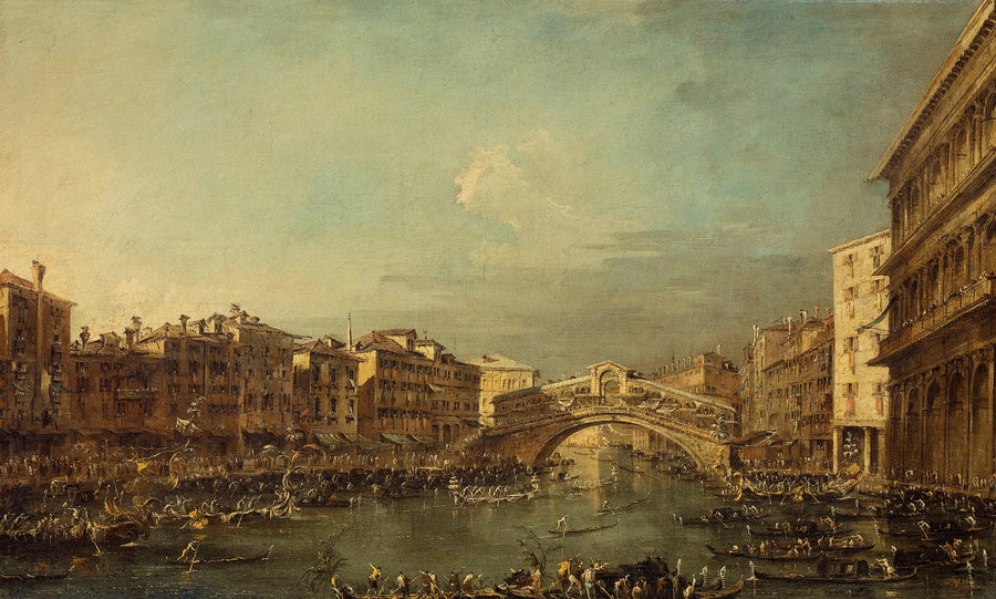 Een zeilwedstrijd op het Grootkanaal met de Rialtobrug in Venetië - Francesco Guardi