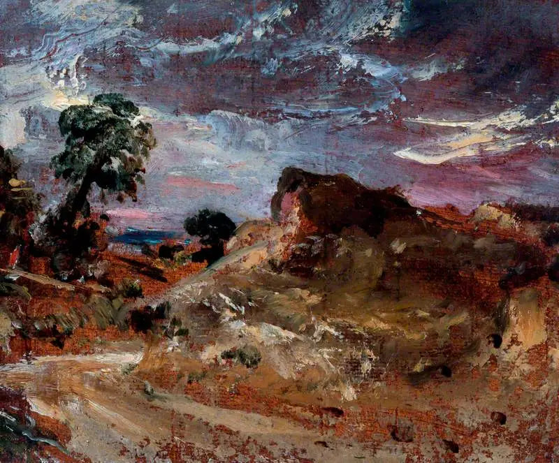 Een landweggetje en een zandbank - John Constable