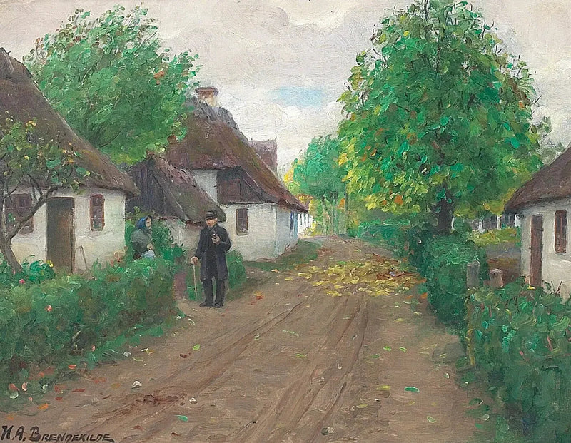 Een dorpsweg met twee mensen die praten. - H. A. Brendekilde

Source:
Une route de village avec deux personnes qui discutent. - H. A. Brendekilde