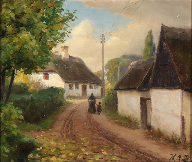 Een dorpsweg met een vrouw en een kind dat hand in hand loopt - H. A. Brendekilde

Source:
Une route de village avec une femme et un enfant marchant main dans la main - H. A. Brendekilde