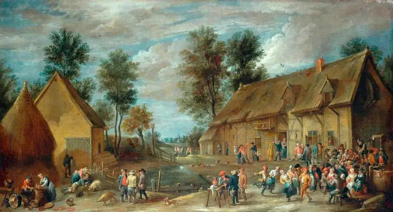 Een dorpsscène met boeren die zich amuseren voor een herberg - David Teniers de Jonge

Source:
Une scène de village avec des paysans s'amusant devant une auberge - David Teniers le Jeune