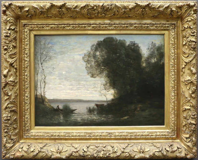Een avond. Aalscholver aangemeerd - Jean-Baptiste Camille Corot