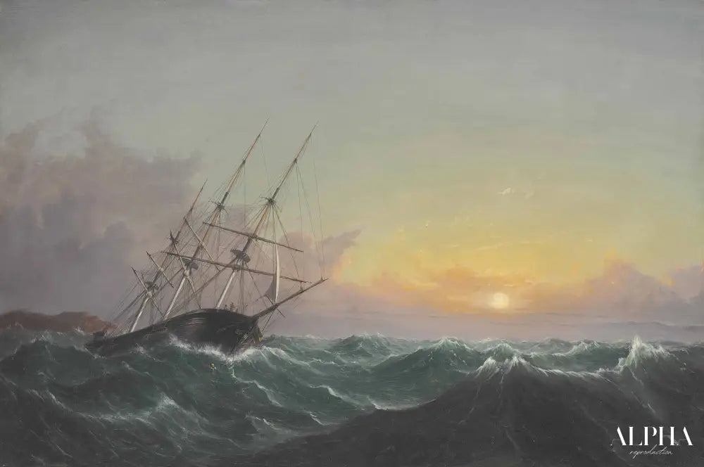 Une tempête qui s'éloigne, un navire qui glisse sur son câble, 1858 - Fitz Henry Lane - Reproductions de tableaux et peintures haut de gamme