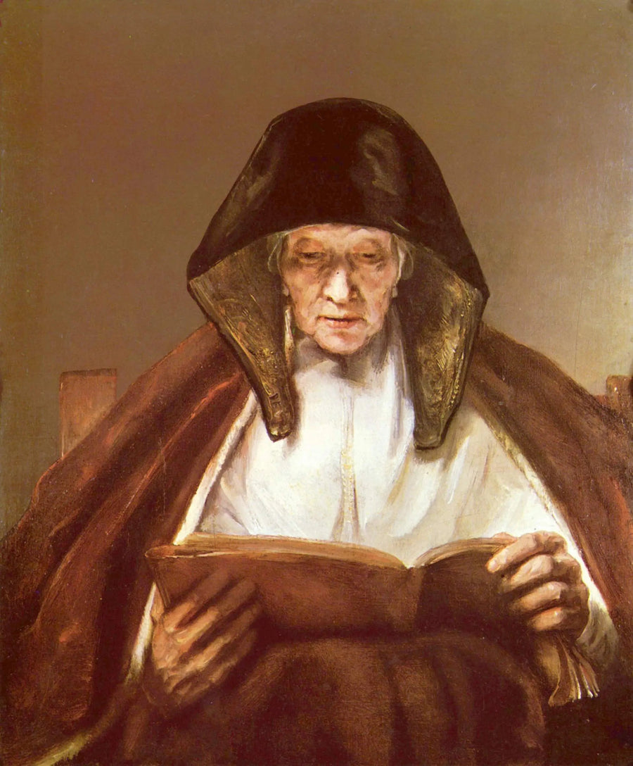 Een oude vrouw die leest - Rembrandt