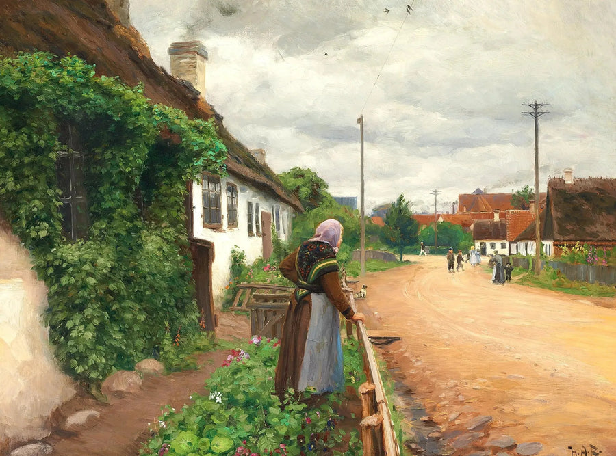 Een oude vrouw kijkt naar de kinderen van het dorp terwijl ze spelen. - H. A. Brendekilde

Source:
Une vieille femme regarde les enfants du village pendant qu'ils jouent. - H. A. Brendekilde