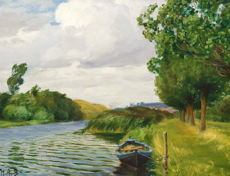 Een uitzicht op de rivier in Odense, met een boot. - H. A. Brendekilde

Source:
Une vue de la rivière à Odense, avec un bateau. - H. A. Brendekilde