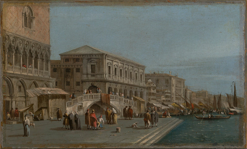 Een uitzicht op de Molo en de Riva degli Schiavone in Venetië - Francesco Guardi