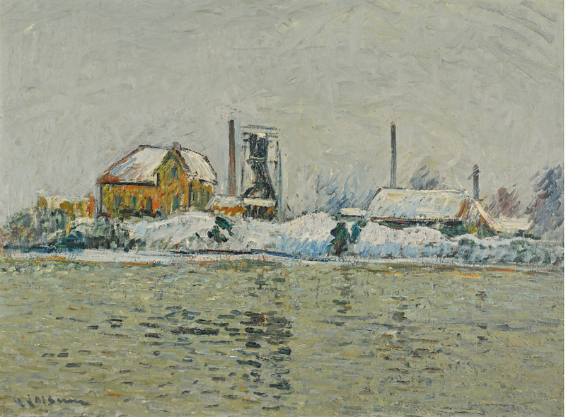 Fabriek aan de oevers van de Oise, Sneeuweffect - Gustave Loiseau
