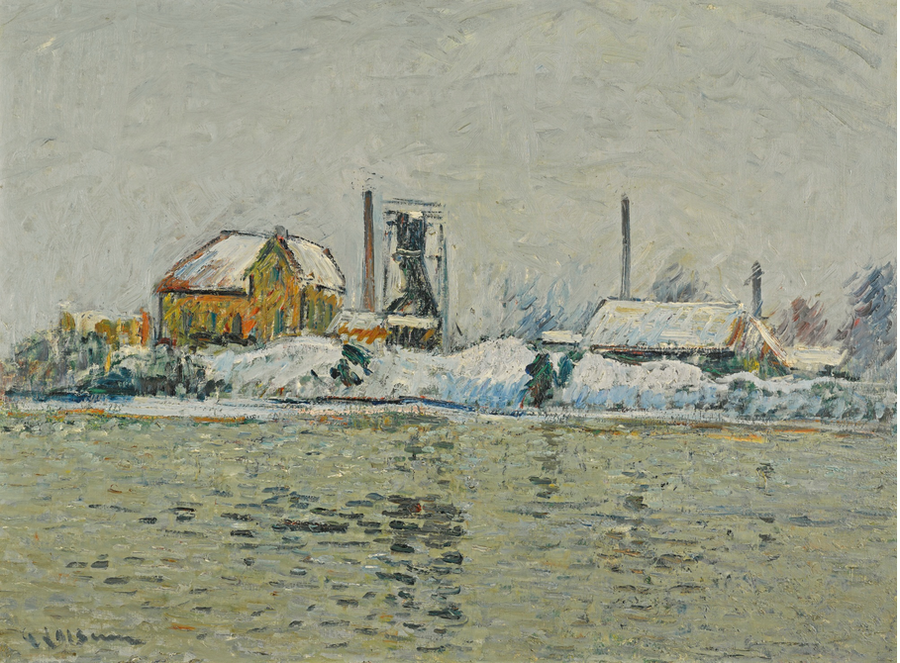 Fabriek aan de oevers van de Oise, Sneeuweffect - Gustave Loiseau