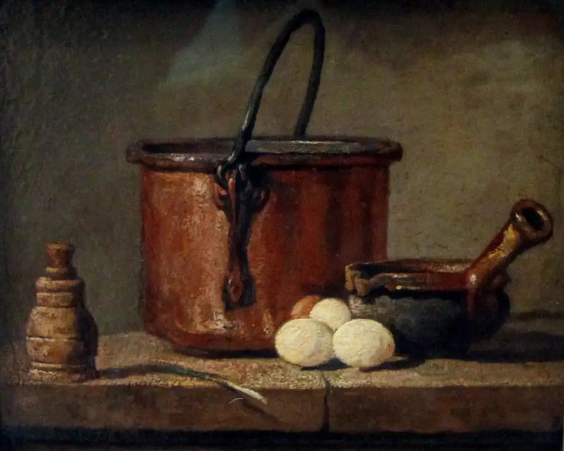 Keukengerei, ketel, koekenpan en eieren - Jean Simeón Chardin