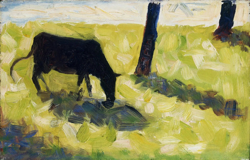 Zwarte koe in een weiland - Georges Seurat