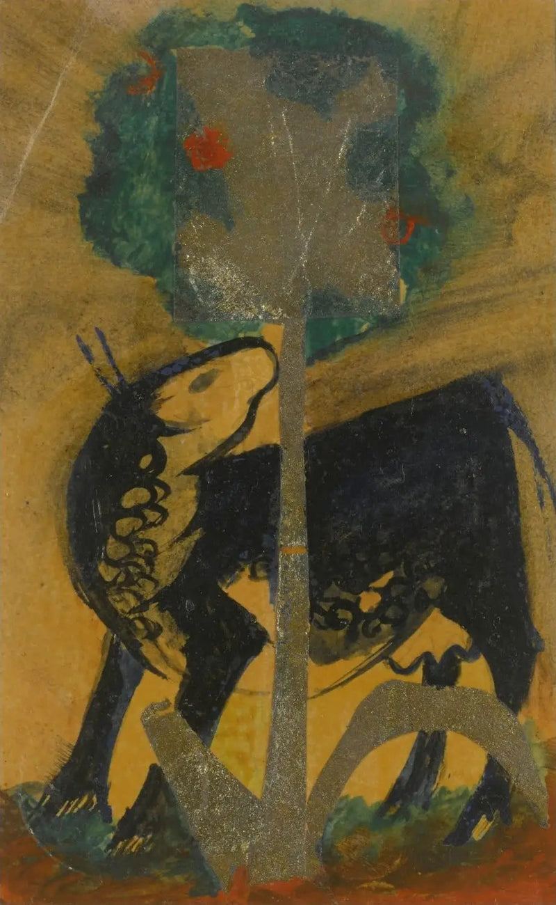 Zwarte koe achter een boom - Franz Marc
