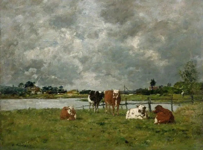 Koeien in een veld onder een stormachtige lucht, 1877 - Eugène Boudin