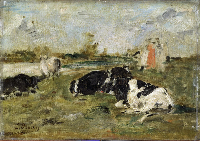 Koeien in een weiland - Eugène Boudin