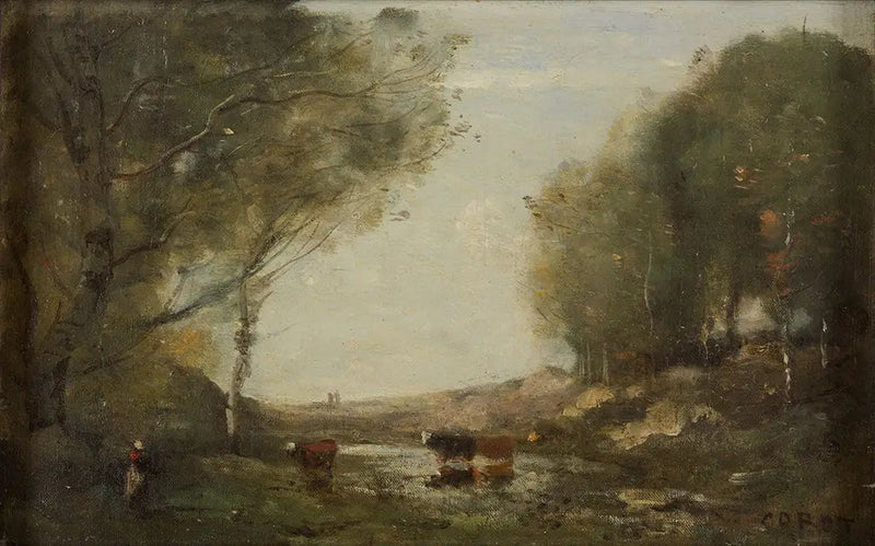 Koeien en water - Jean-Baptiste Camille Corot