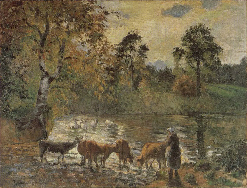 Koeien die drinken in de vijver van Montfoucault - Camille Pissarro