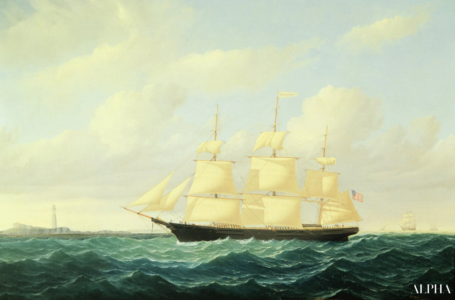 Vage deining Clipper Ship voor de vuurtoren van Boston, 1855 - William Bradford - Reproducties van schilderijen en hoogwaardige schilderijen