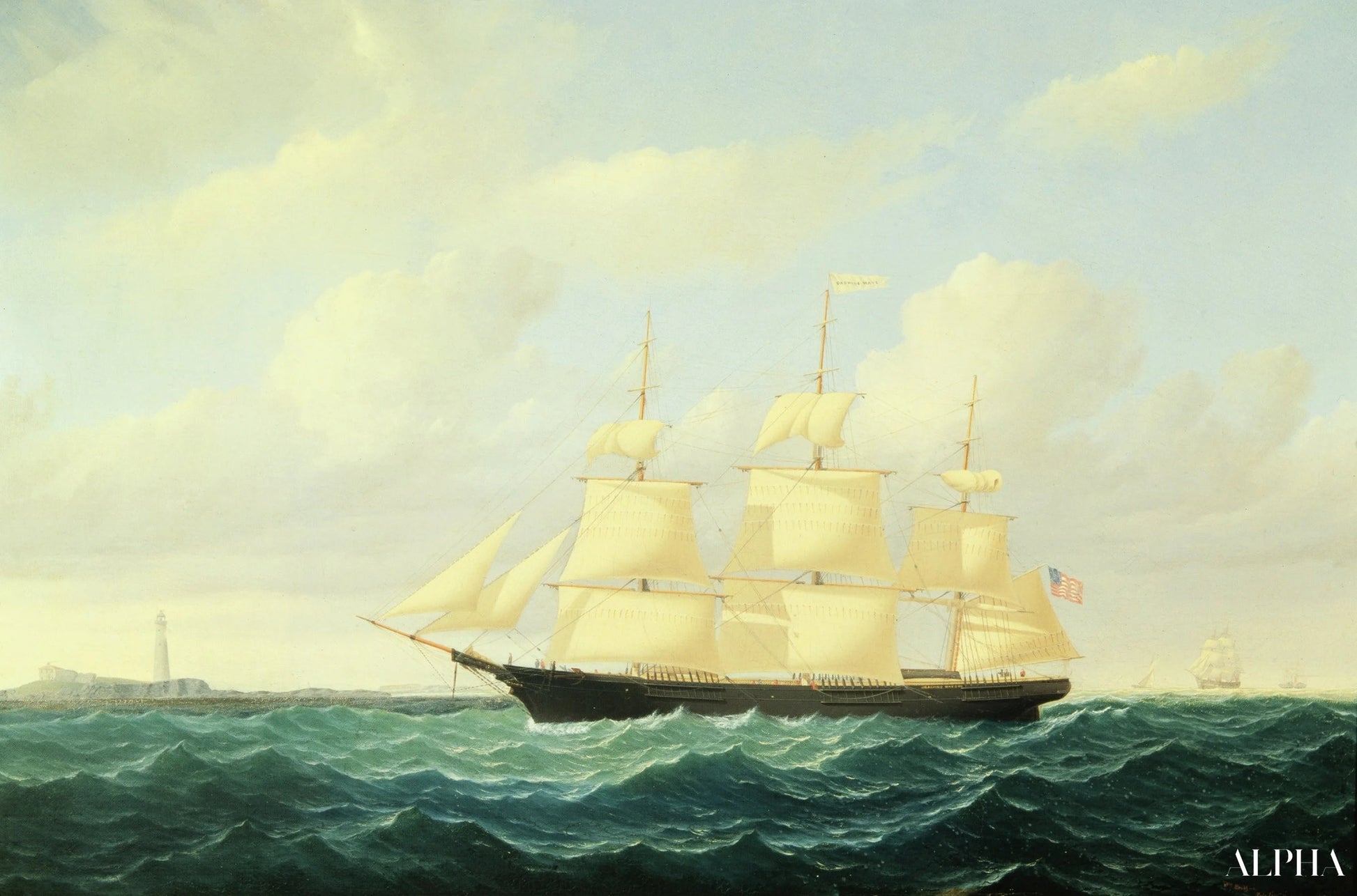 Vage deining Clipper Ship voor de vuurtoren van Boston, 1855 - William Bradford - Reproducties van schilderijen en hoogwaardige schilderijen