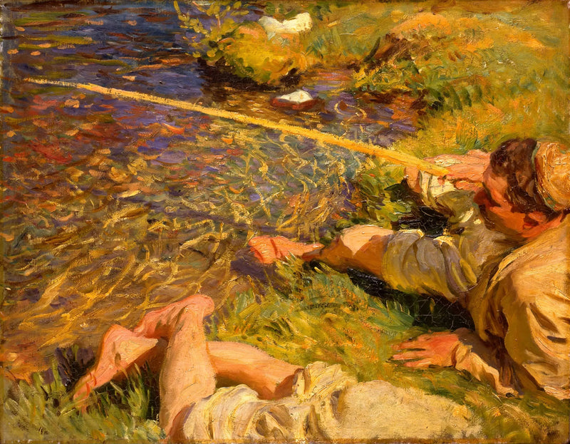 Val d'Aoste: Een man aan het vissen - John Singer Sargent