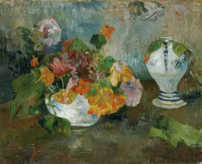 Reproduction du tableau « Vase aux capucines et faïence de Quimper - Paul Gauguin » par Alpha Reproduction en peinture à l’huile