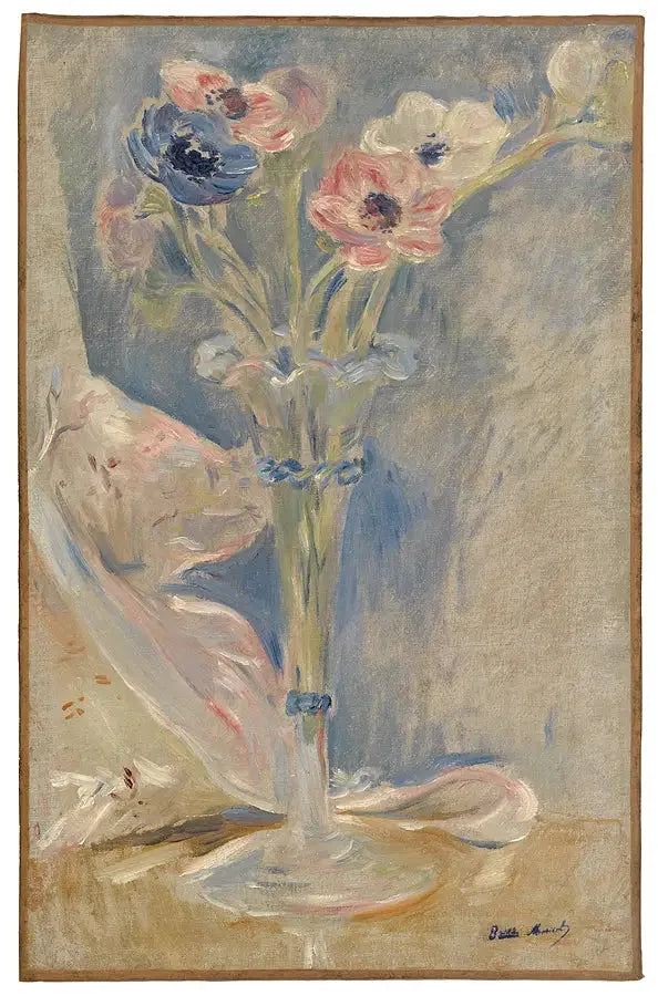 Vaasje met anemonen en snoepzakje - Berthe Morisot