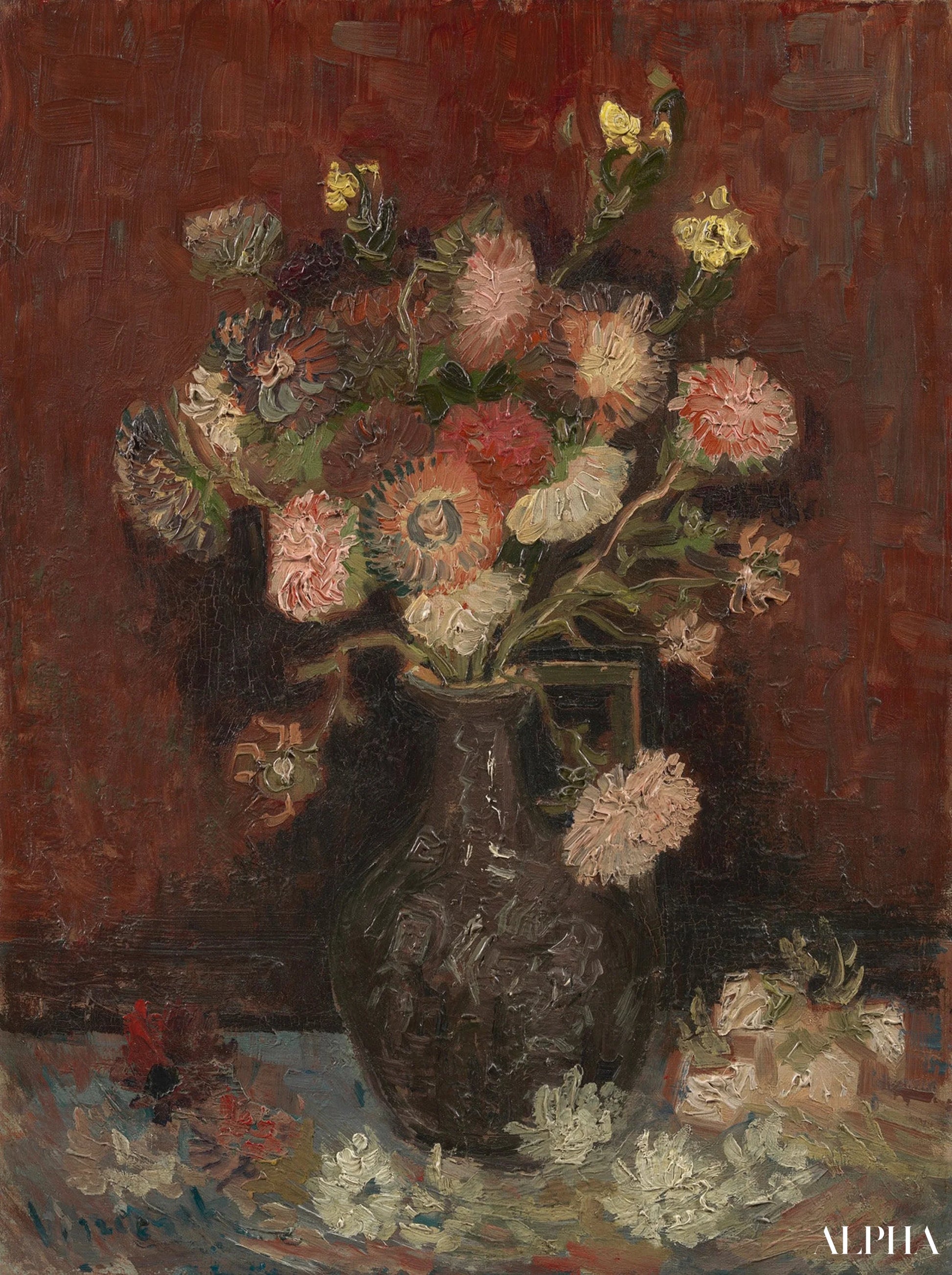Vaas met Chinese asters en gladiolen - Van Gogh - Reproducties van schilderijen en hoogwaardige schilderijen