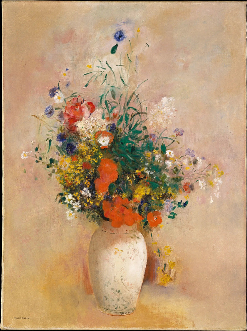 Bloemenvaas (roze achtergrond) - Odilon Redon
