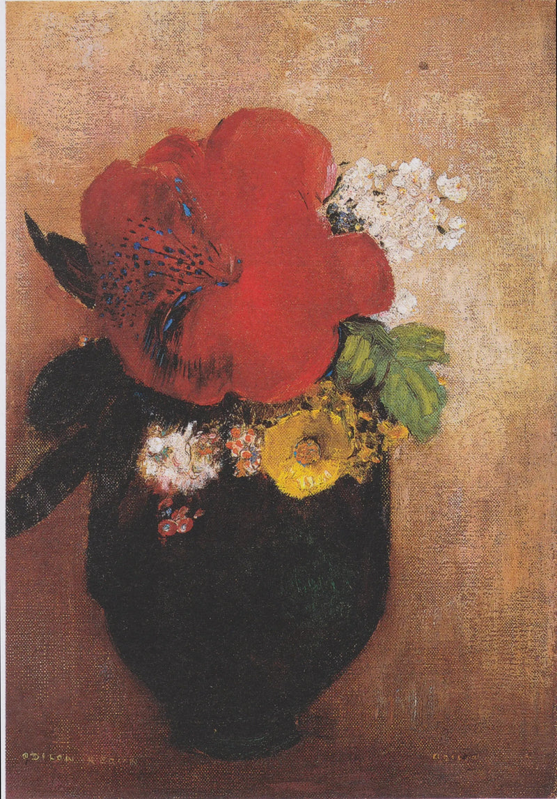 Bloemenvaas: de rode klaproos - Odilon Redon