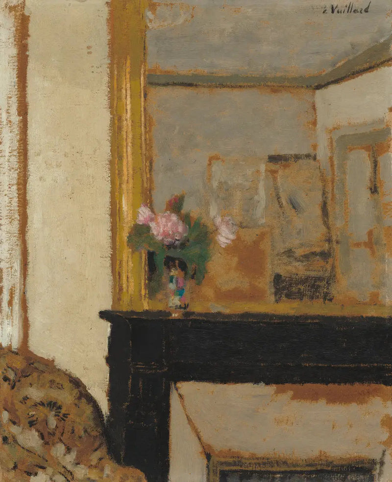 Bloemenvaas op een schoorsteen - Édouard Vuillard