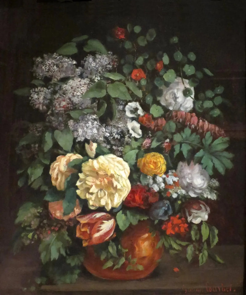 Vaas met lilas, rozen en tulpen - Gustave Courbet