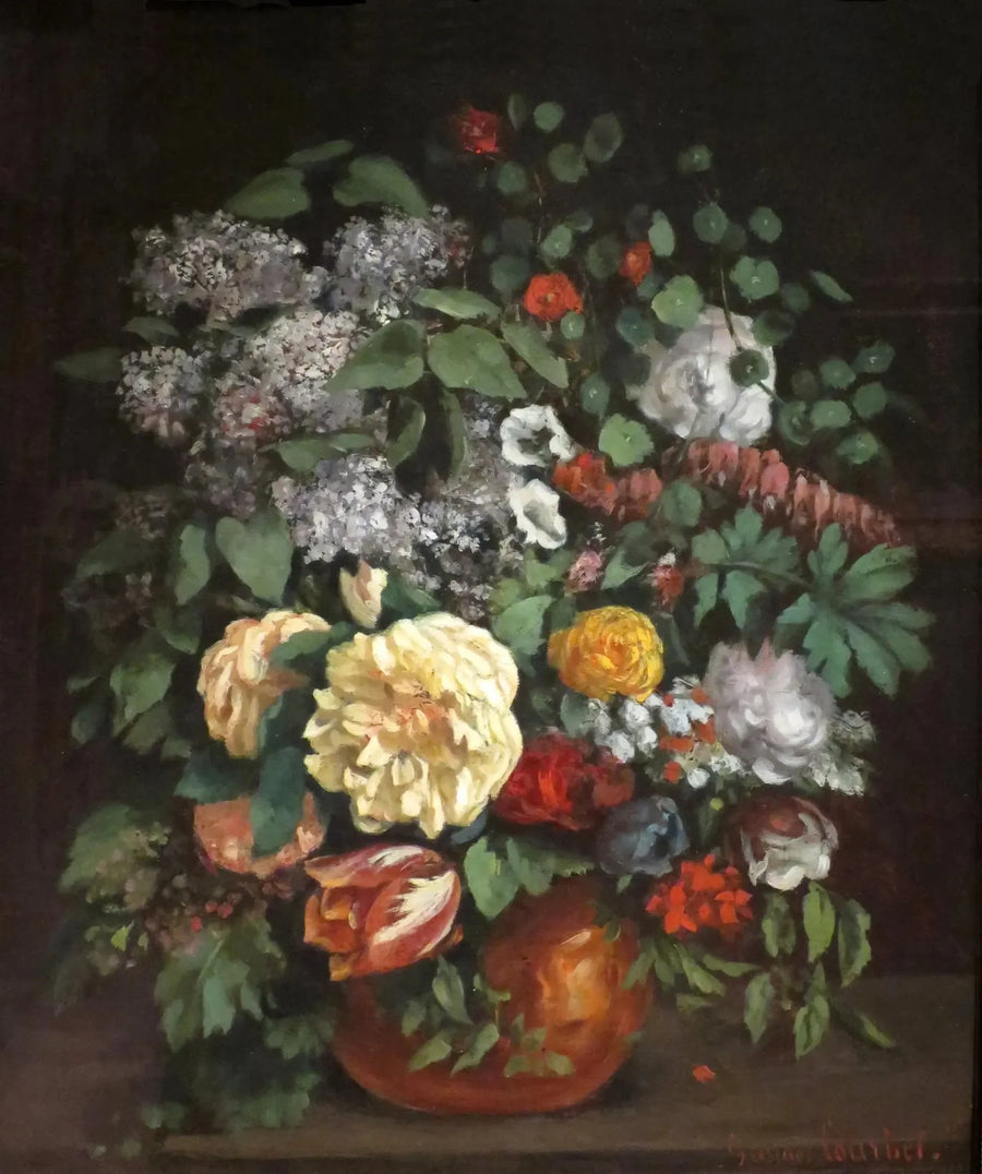 Vaas met lilas, rozen en tulpen - Gustave Courbet