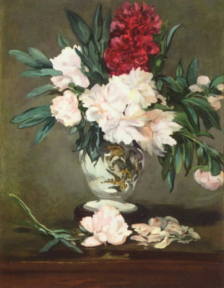 Vaas met pioenrozen op voetstuk - Édouard Manet