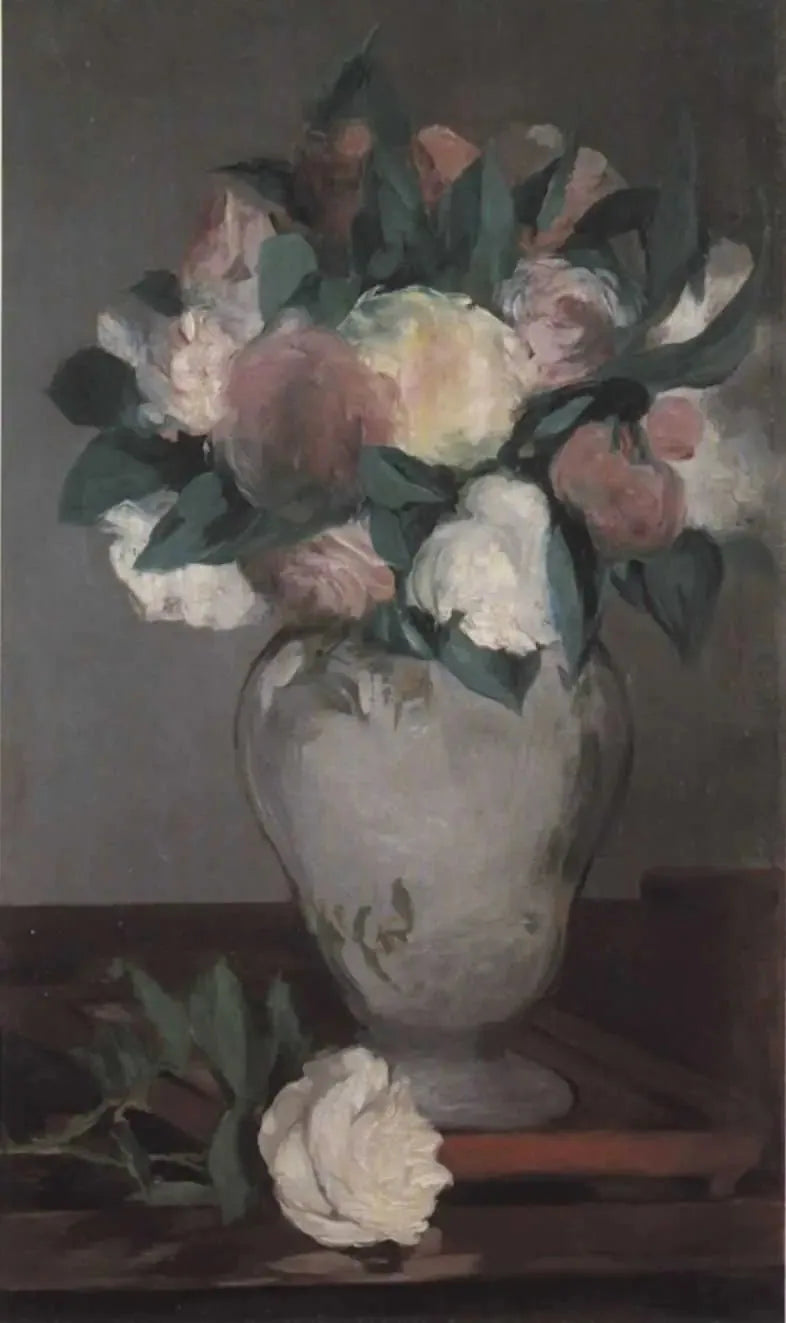 Vaas met pioenen op een gelakte schaal - Édouard Manet