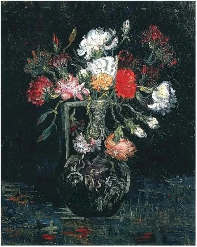 Vaas met witte en rode anjers - Vincent van Gogh