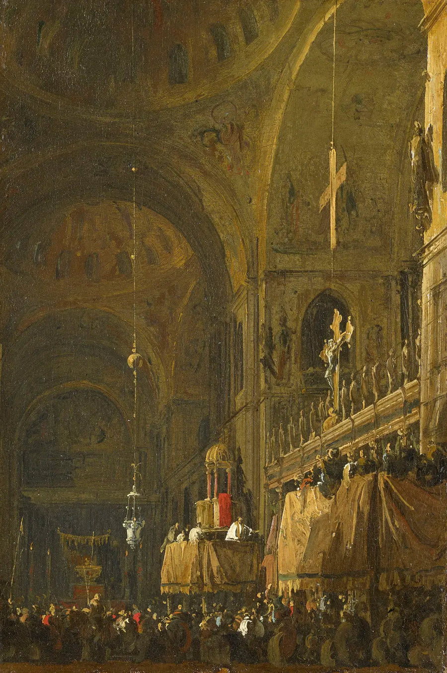 Venetië: Interieur van San Marco 's nachts - Canaletto