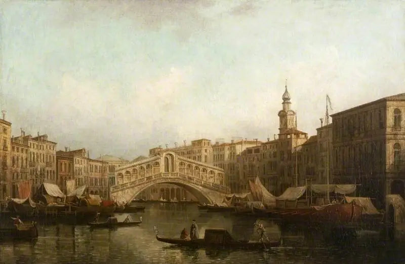Venetië: Het Grote Kanaal, met de Rialtobrug gezien vanuit het zuiden - Canaletto