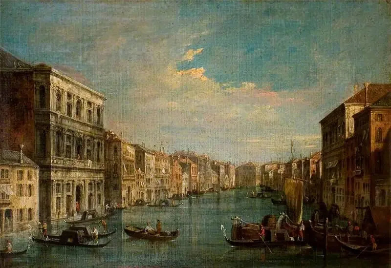 Venetië: het Groot Kanaal gezien vanaf het zuidwesten vanaf het Palazzo Grimani - Canaletto