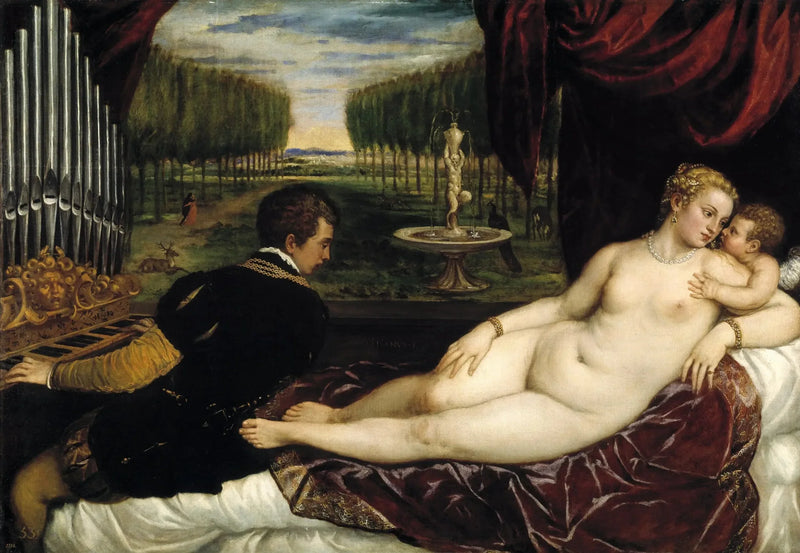 Venus met een organist en Cupido - Titian