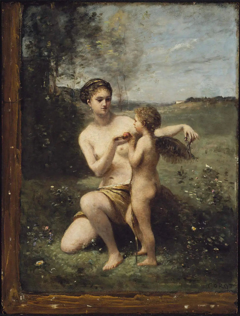 Venus die de vleugels van Cupido afsnijdt - Jean-Baptiste Camille Corot
