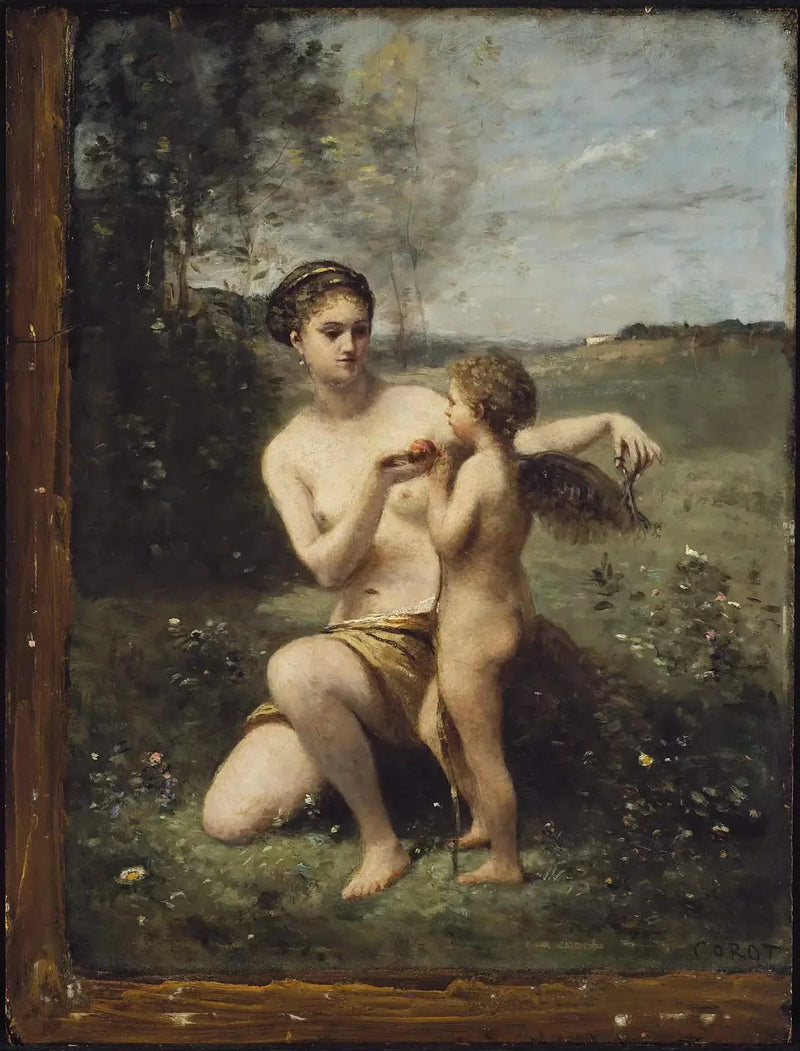 Venus die de vleugels van Cupido afsnijdt - Jean-Baptiste Camille Corot