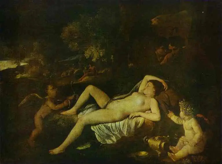  slapende Venus met de Liefde - Nicolas Poussin